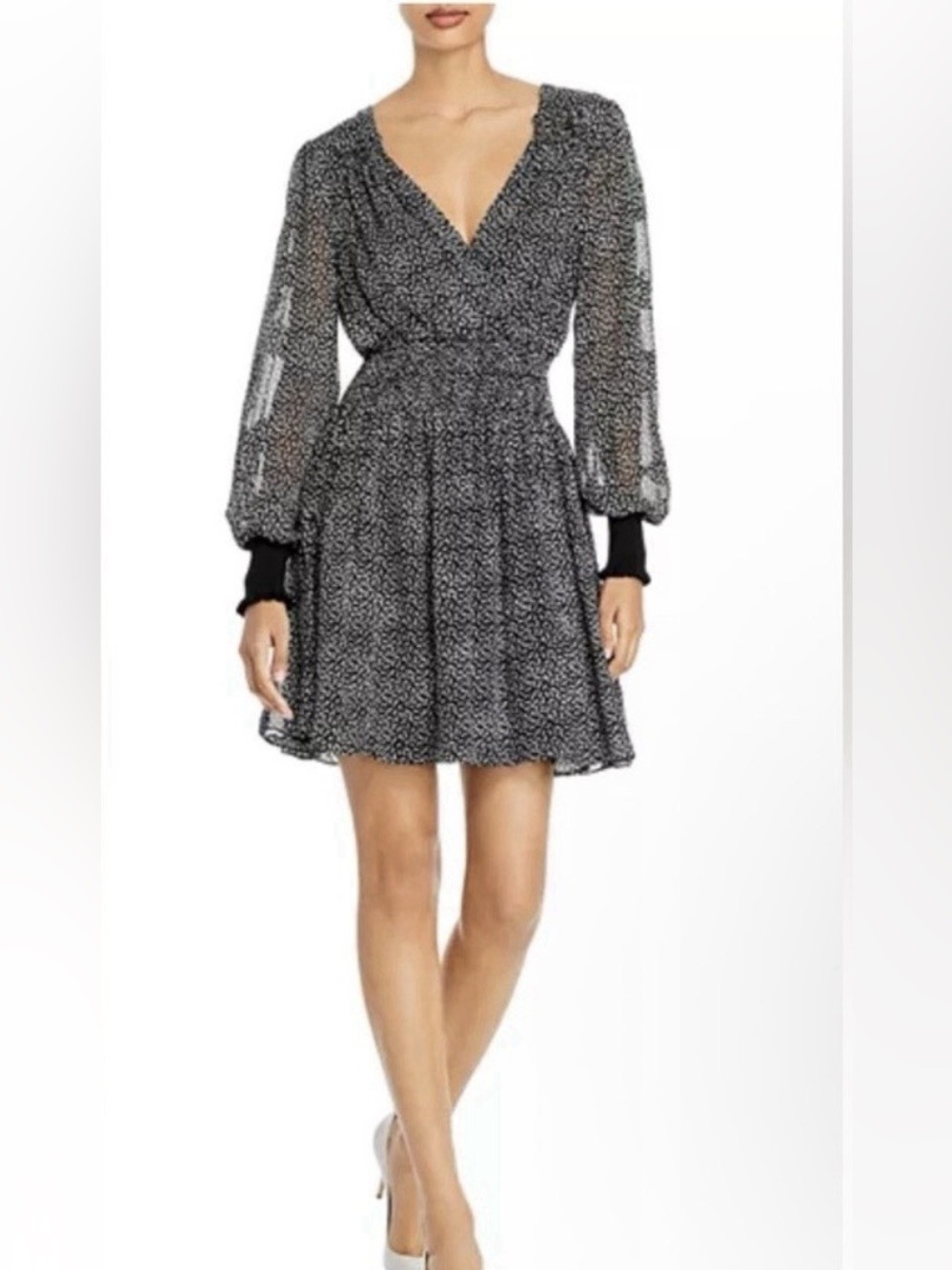 Rebecca Taylor Meadow Long Sleeve Ditsy Silk Chiffon Dress Smocked Waist Size S